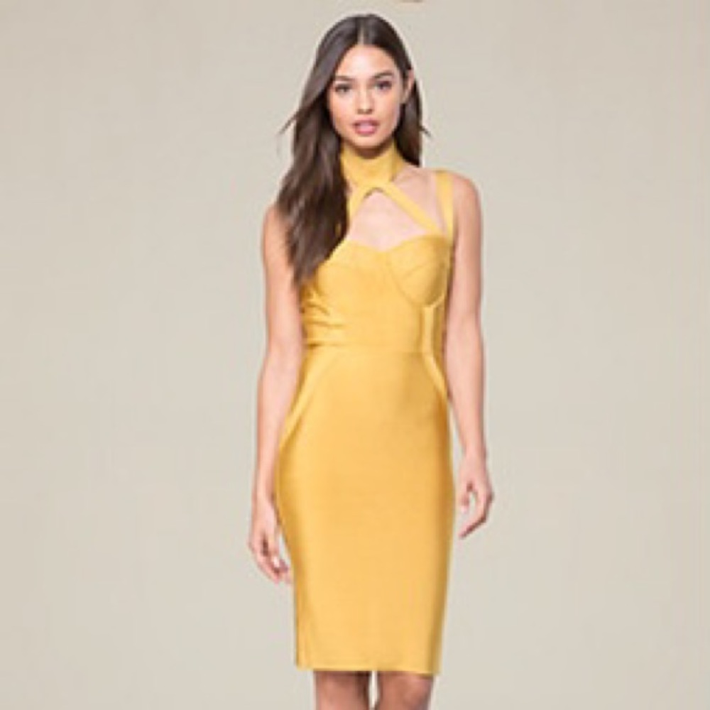 Bebe Amber Yellow Bodycon Bustier bandage dress